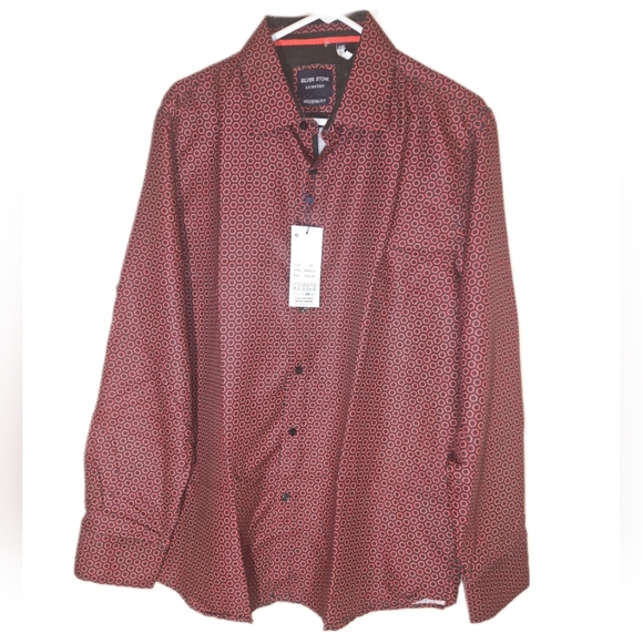 Silver Stone Geometric Long Sleeve LUXURY Button Up 2XL - Picture 1 of 10